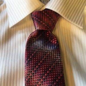 Alfred Sung red/grey/black plaid tie
